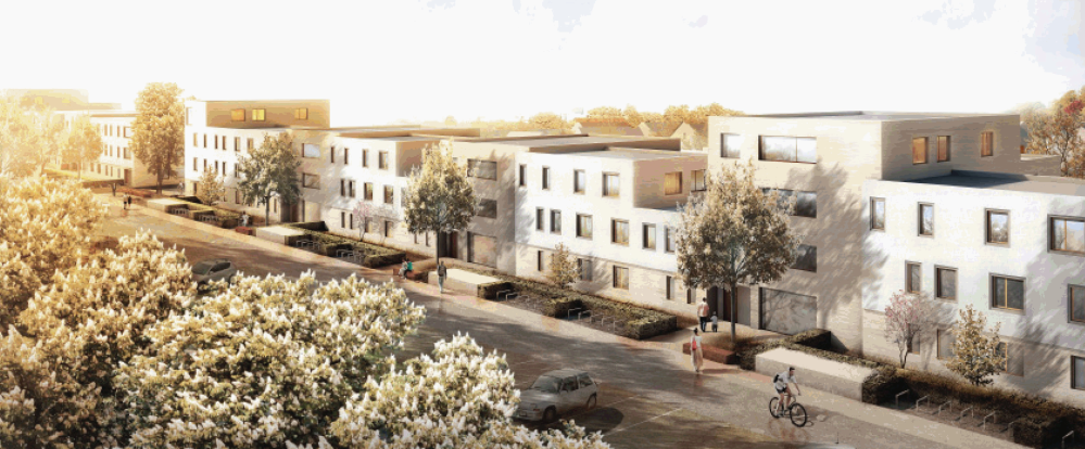 Ansicht des geplanten Wohnkomplexes von der Hannöverschen Straße