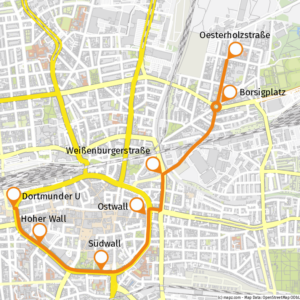 Karte vom Autokorso am 02.06.2024 mit Extrarunde am Borsigplatz