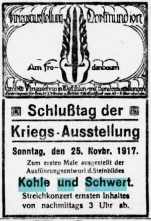 Werbung für den Schlusstag der Kriegsausstellung am Fredenbaum.