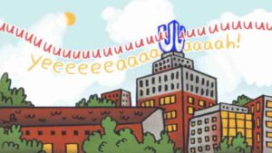 Die neue Stadtbeschreiberin 2025 Ika Sperling drückt ihre Freude (natürlich) in einem Comic aus: uuuu yeeeeaaaah!